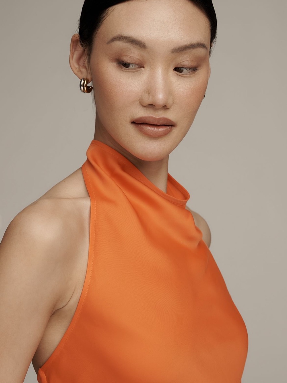 Anthropologie Jamie Orange Satin Halter-Neck by Maeve Sz. XL NWT - Picture 4 of 7